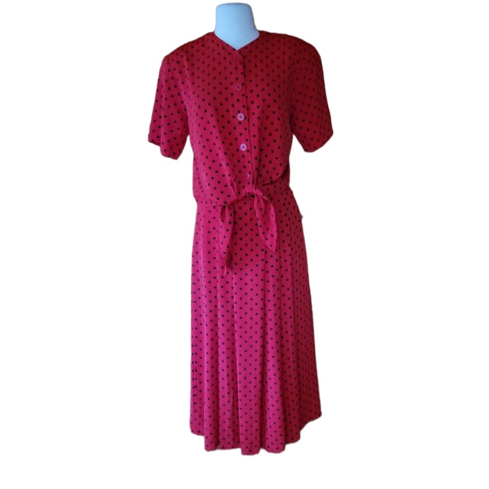 1980s Chaus Red & Black Polka Dot Skirt Set‎
